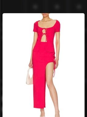 Lovers + Friends Fuchsia High-Low Lace-oUp Maxi Skirt Set